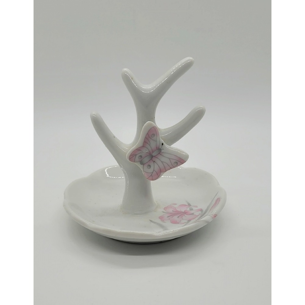 Vintage‎ Porcelain Ring Holder Tree with Butterfly